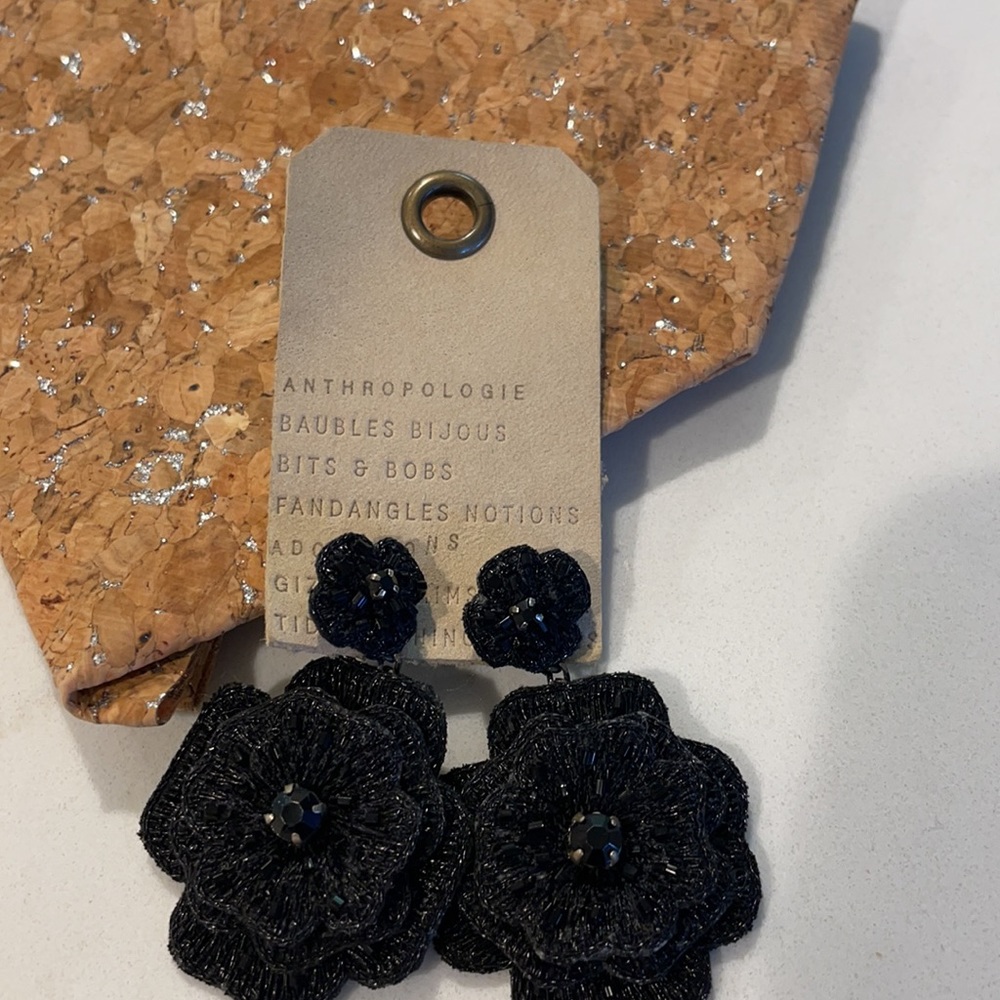 Anthropologie earrings, black rhinestone details - Picture 2 of 5